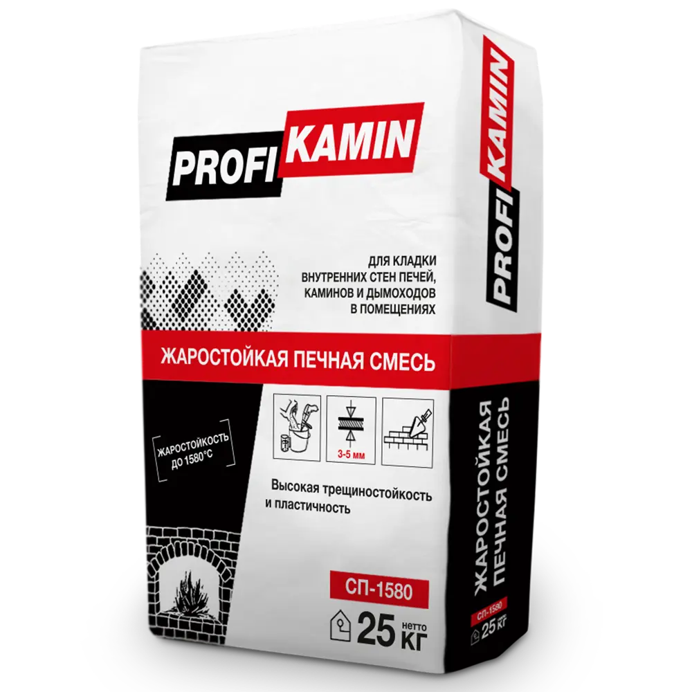klsmesprofikamini Кладочная смесь для печей и каминов ПрофиКамин огнеупорность 1580°С 25 кг — изображение 1